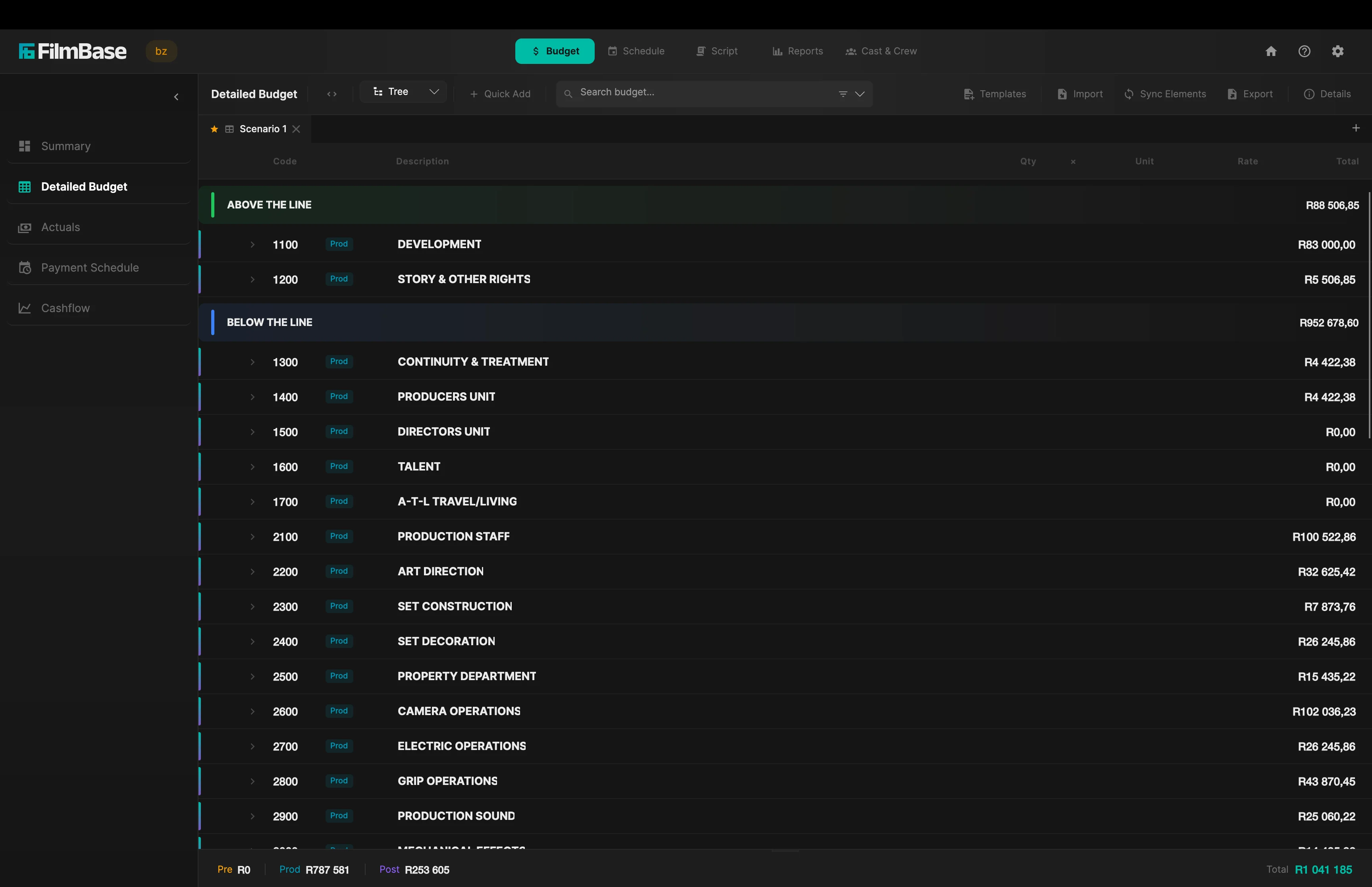 FilmBase Detailed Budget